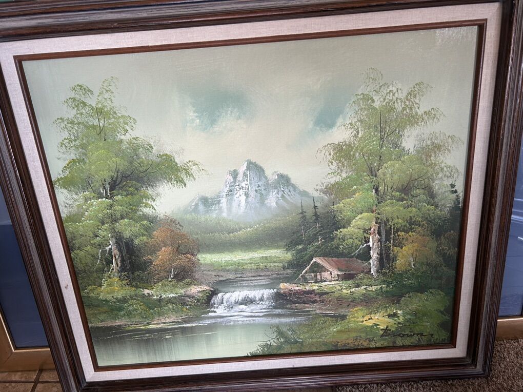 Vintage Landscape Oil Painting Signed BROWN 29x24