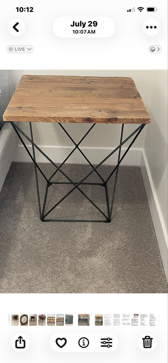 Modern Industrial Wooden Top Side Table with Black Metal Geometric Base