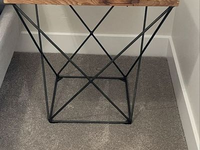 Modern Industrial Wooden Top Side Table with Black Metal Geometric Base