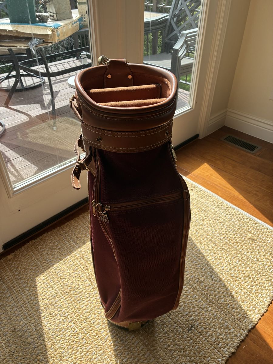Vintage Daiwa Burgundy and Brown Leather Golf Cart Bag
