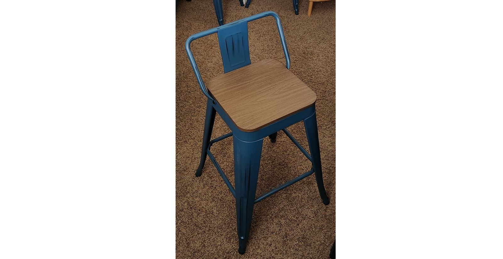 Blue Metal Wood Counter Height Bar Stool  3 available