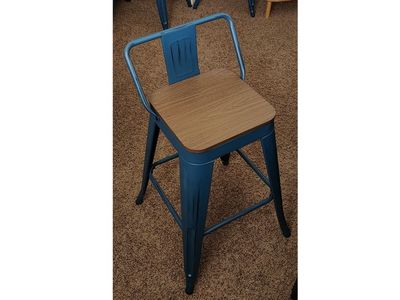 Blue Metal Wood Counter Height Bar Stool 3 available