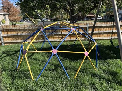 Outdoor Metal Climbing Dome Jungle Gym - Blue, Yellow, & Pink