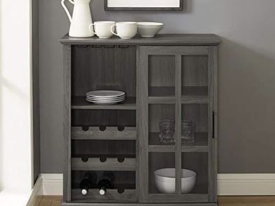36" Gray Buffet Cabinet with Sliding Door & Wine Rack Storage
