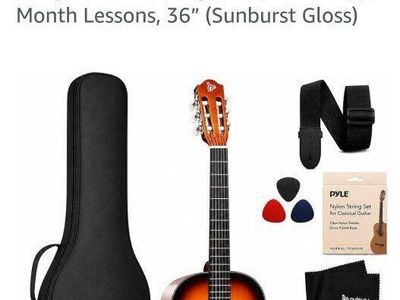 Pyle Beginner Acoustic Guitar Kit, 3/4 Junior Size 36" Sunburst Gloss new