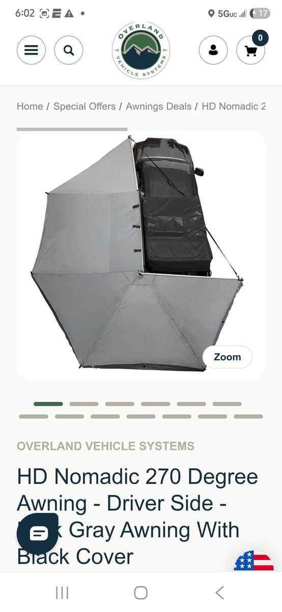 Overland Vehicle systems 270 awning