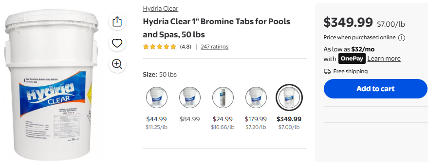 Hydria Clear 1" Bromine Tabs for Pools and Spas, 50 lbs
