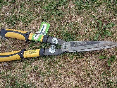 Assorted Yard Tools - Hedge Shears, Shovel, Broom, Post Hole Digger