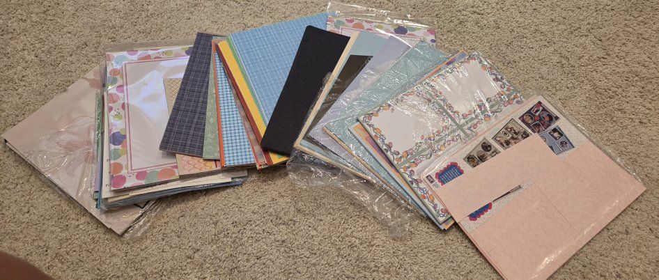 Assorted Scrapbooking Paper, stationary and Cardstock Lot with Patterns and Borders