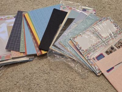 Assorted Scrapbooking Paper, stationary and Cardstock Lot with Patterns and Borders