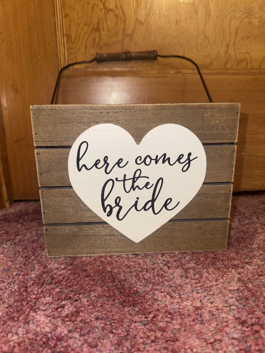 Rustic "Here Comes The Bride" Ring Bearer Sign - Wooden Crate Style with Heart Accent