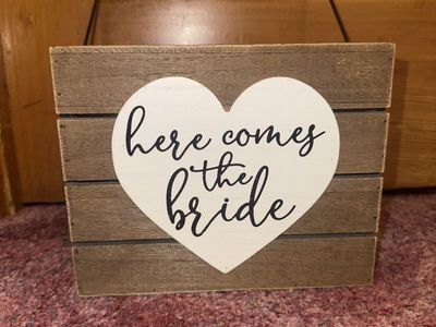 Rustic "Here Comes The Bride" Ring Bearer Sign - Wooden Crate Style with Heart Accent