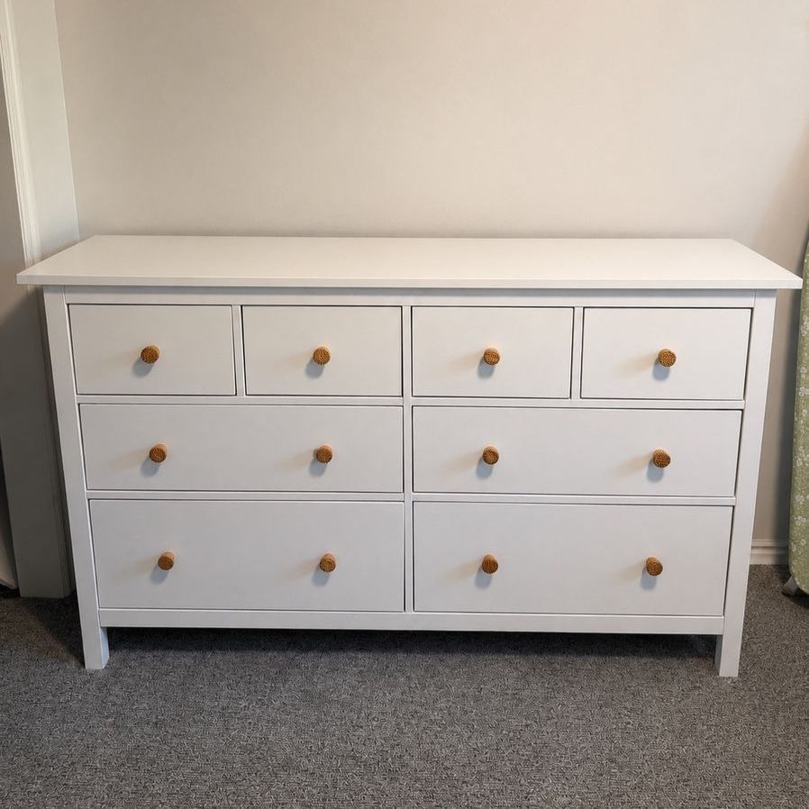 IKEA Hemnes dresser with rattan knobs