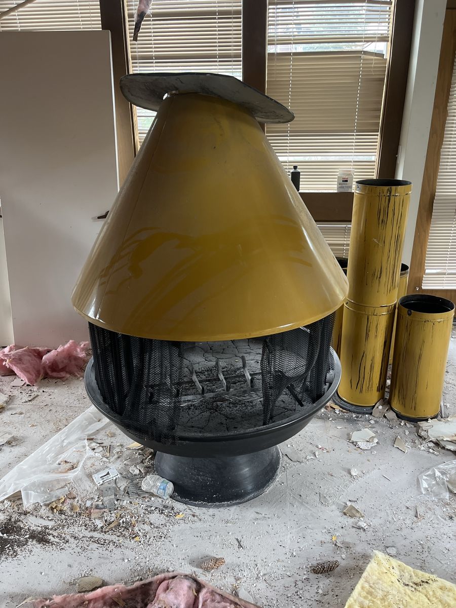 Vintage Yellow Cone Fireplace Wood Burning Stove with Flue Pipes