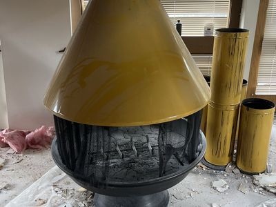 Vintage Yellow Cone Fireplace Wood Burning Stove with Flue Pipes
