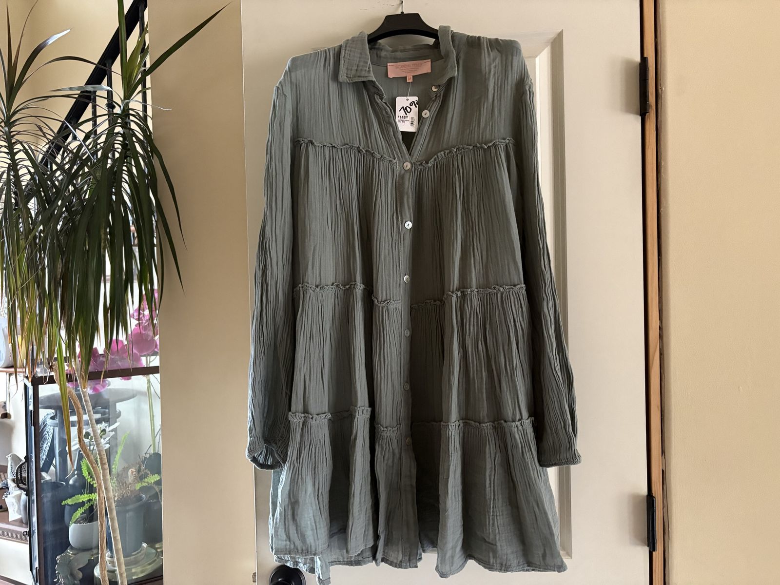 New Green Mini Button Up Shirt Dress Sz S or M 