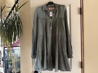 New Green Mini Button Up Shirt Dress Sz S or M