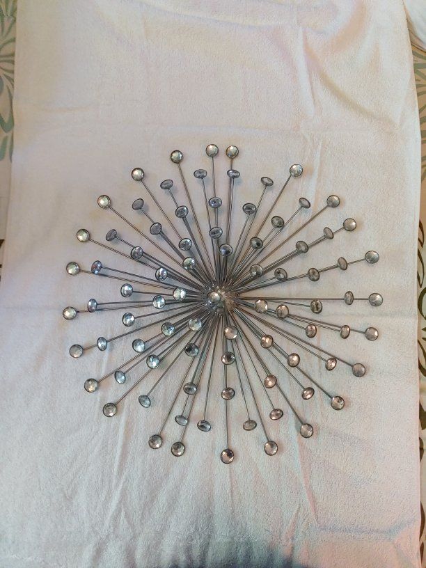 Decorative Wall Art Metal Sunburst Sculpture with Glass Jewels - Modern Home Decor Accent