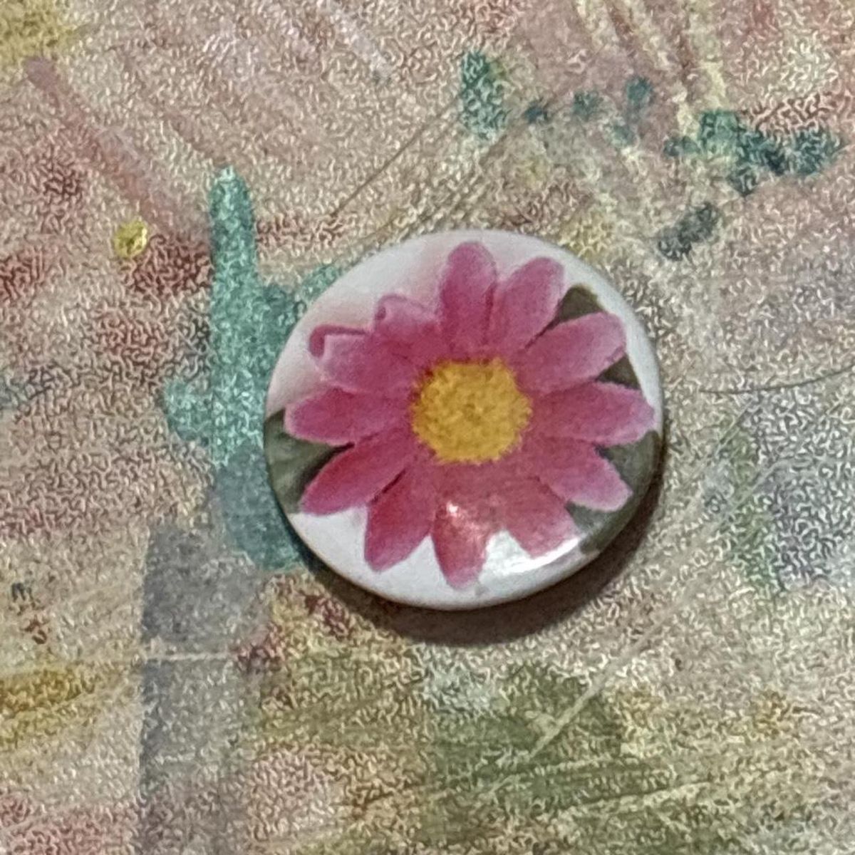 Small Pink Flower Button Pin - 1.25" Diameter