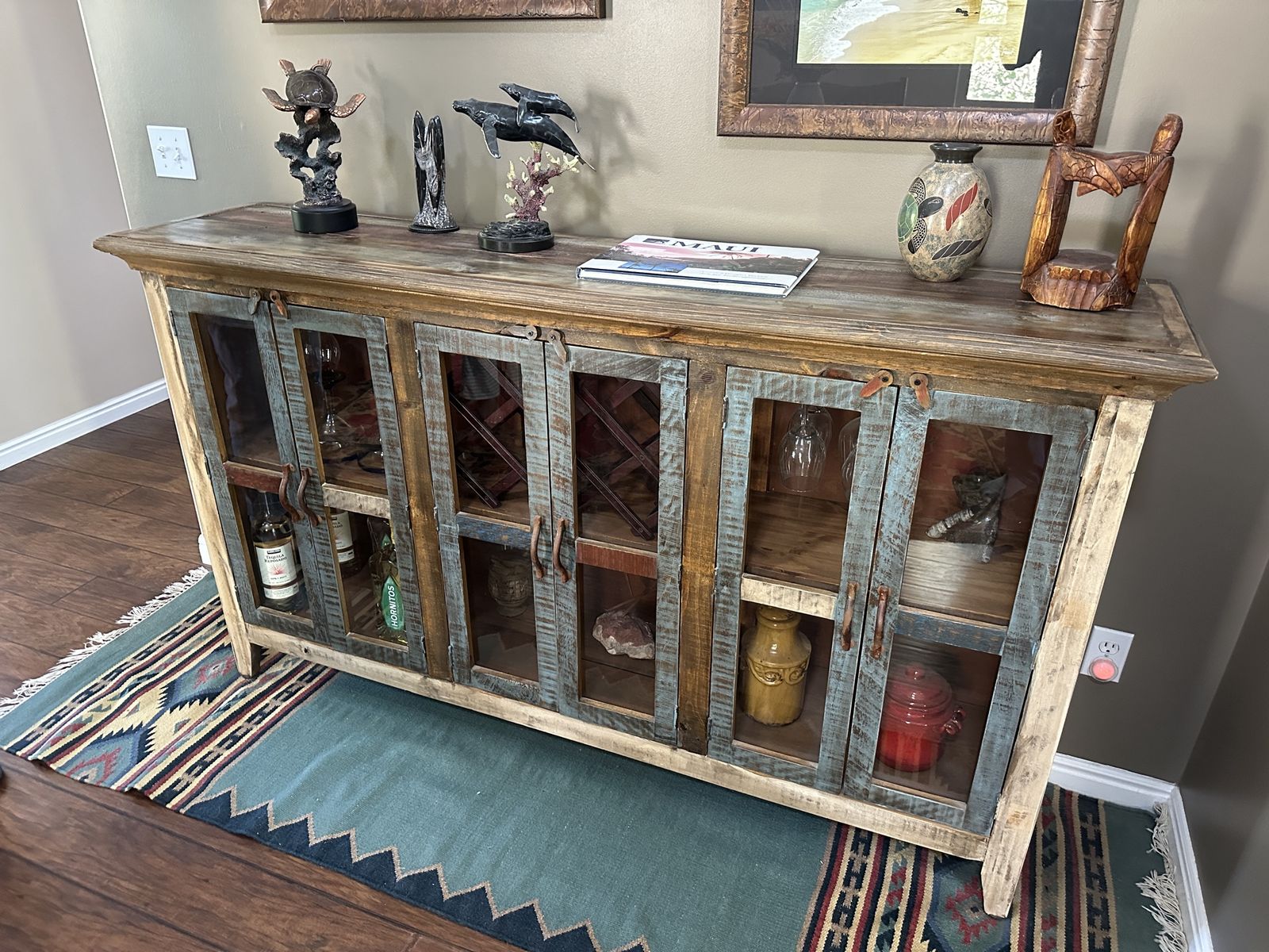 Rustic Solid Wood Credenza Cabinet Hutch