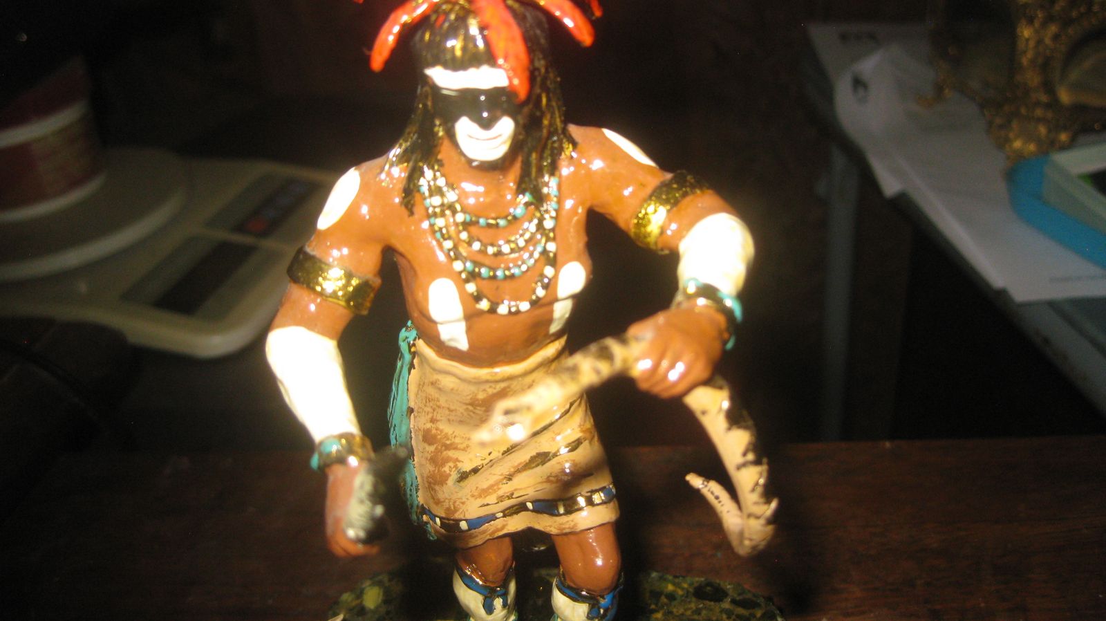 Handcrafted Tribal Warrior Figurine with Serpent - Detailed Collectible Statue