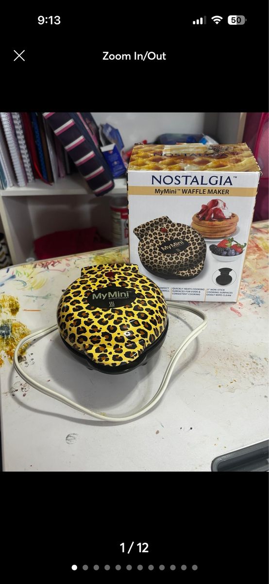 Nostalgia MyMini Waffle Maker, Leopard Print, Compact, Non-Stick