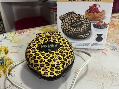 Nostalgia MyMini Waffle Maker, Leopard Print, Compact, Non-Stick