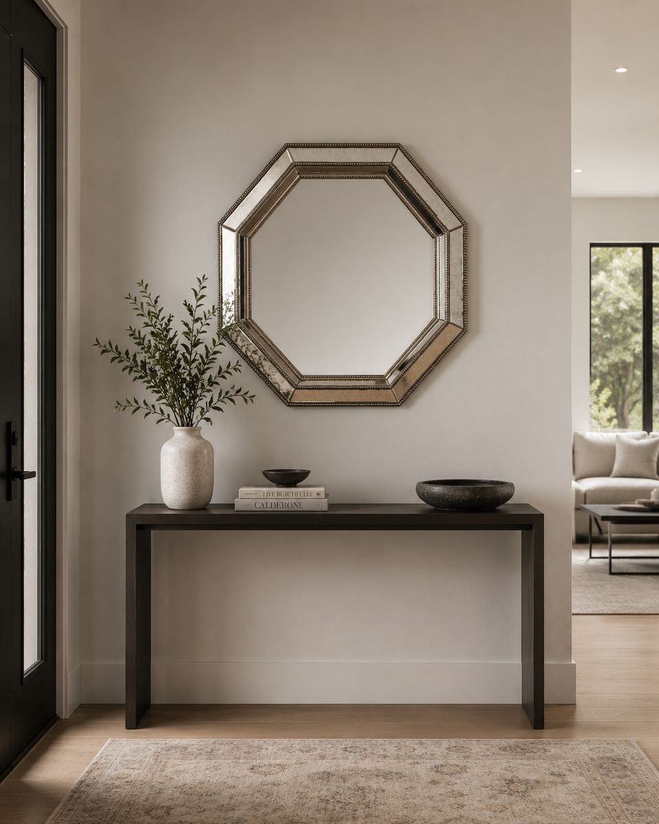 35” Octagon Shape Solid Wall Mirror Classic Champa