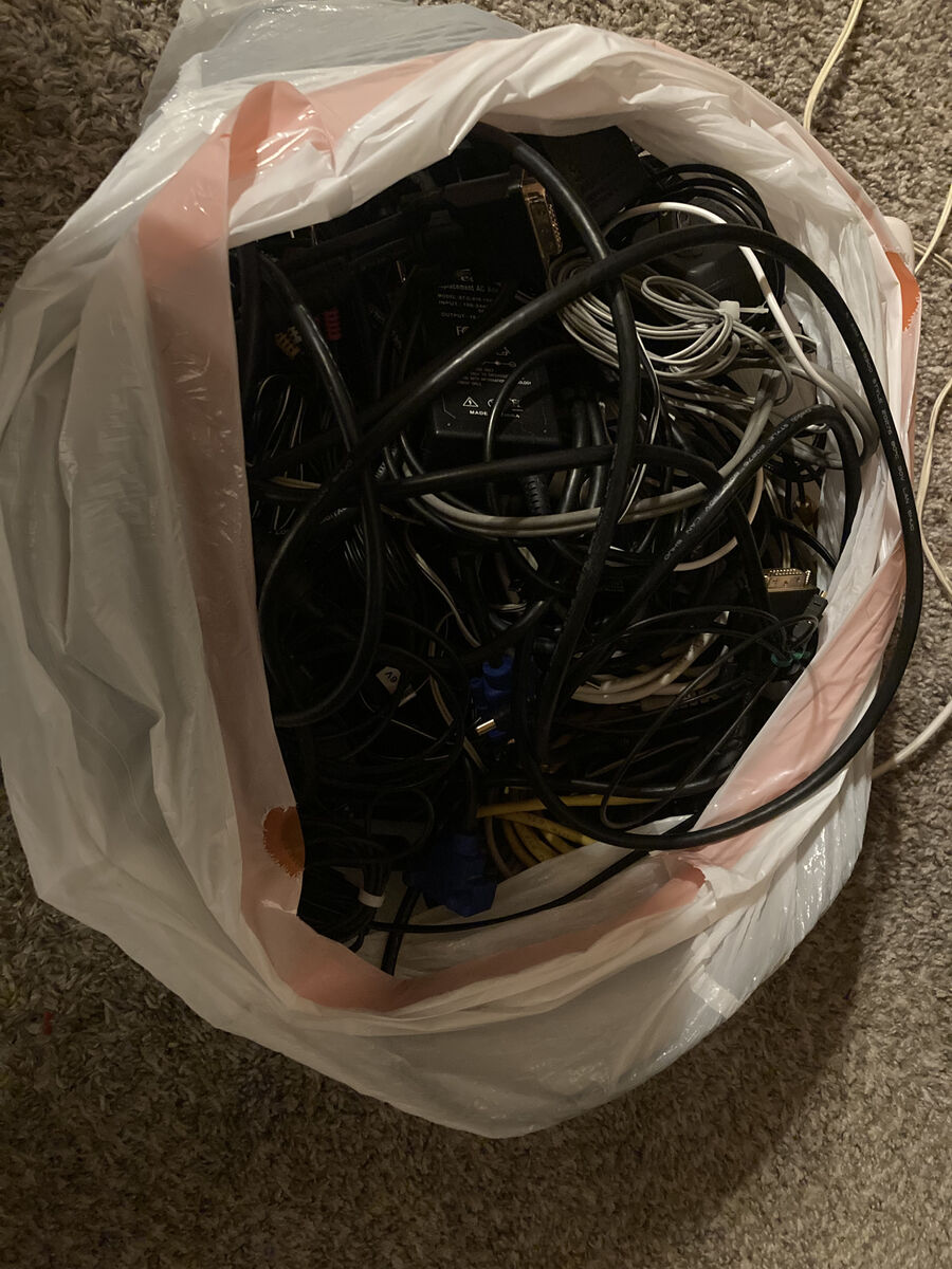 Bag of assorted cables - USB, video, audio, power, network
