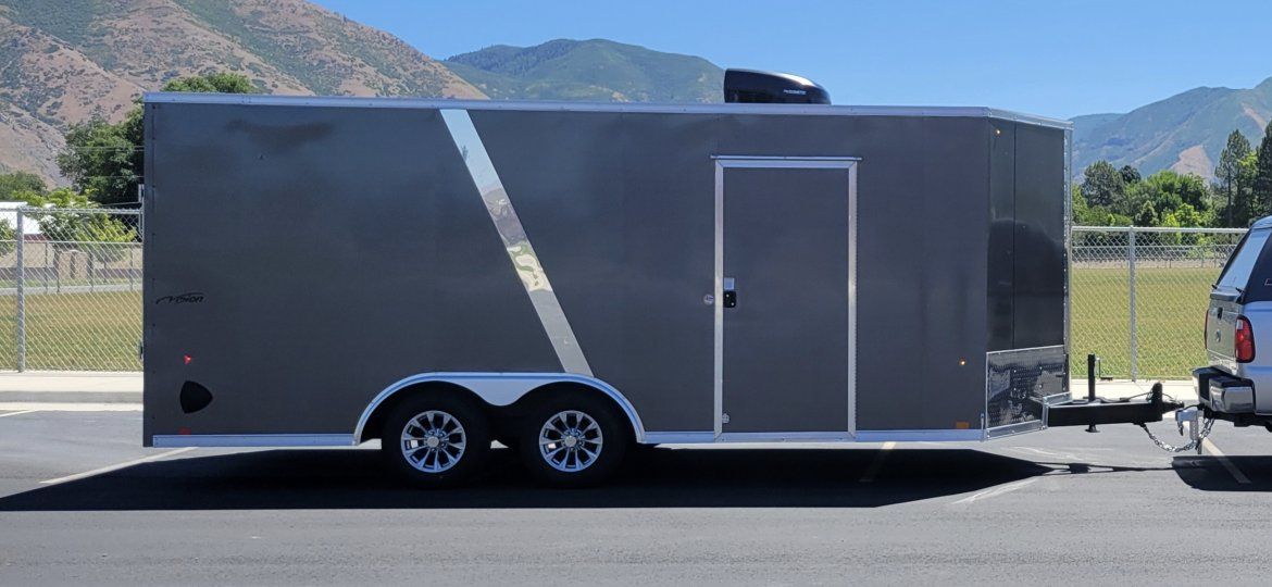 Vision VHW 8.5 x 18 'Tandem Axle Cargo Trailer - AC=heater Finished Interior, Ramp Door