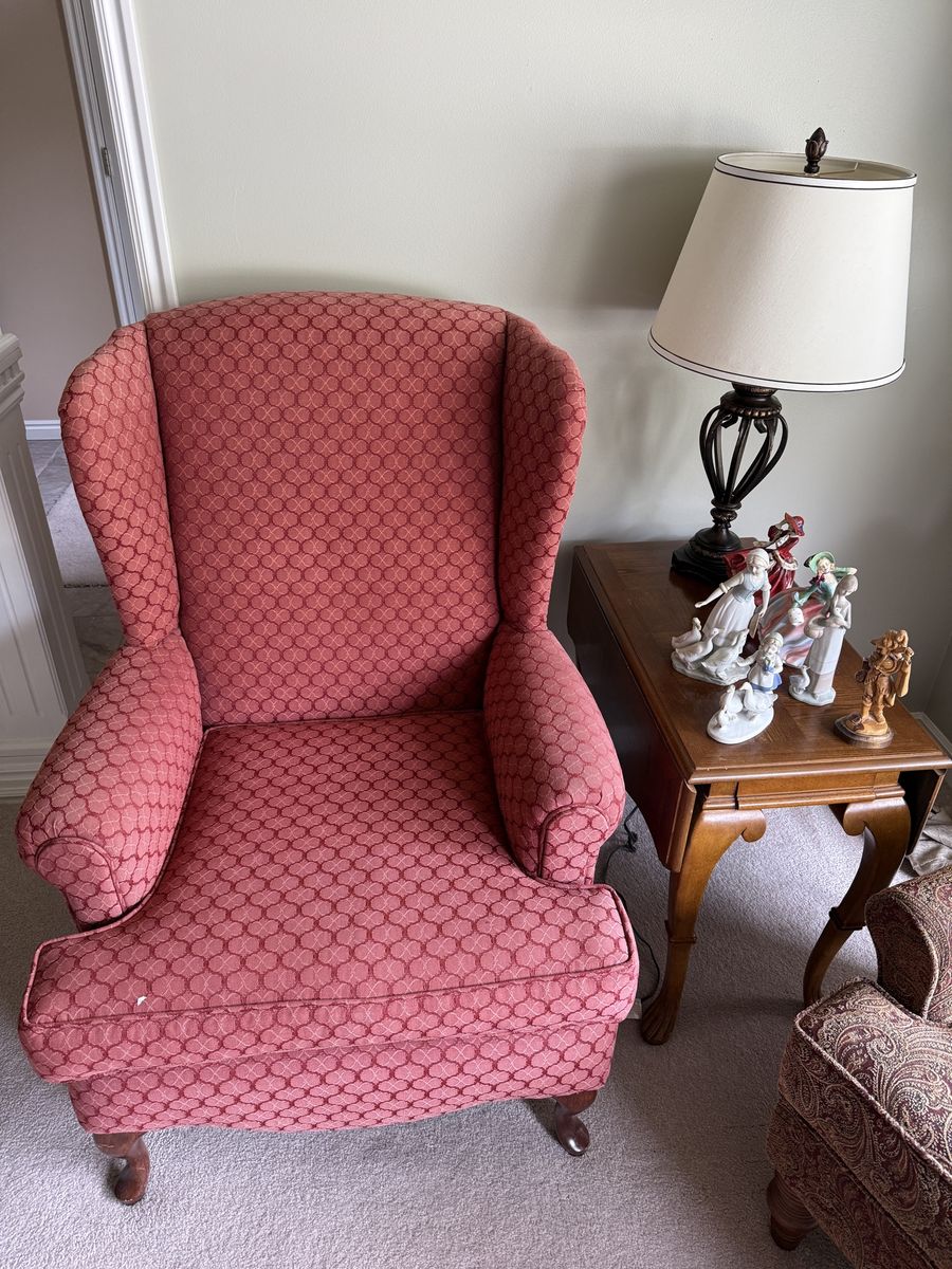 Red Patterned Wingback Armchair - Comfortable Upholstered Accent Chair