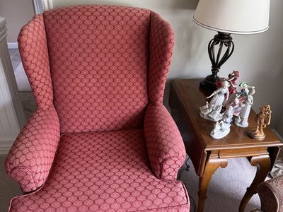 Red Patterned Wingback Armchair - Comfortable Upholstered Accent Chair