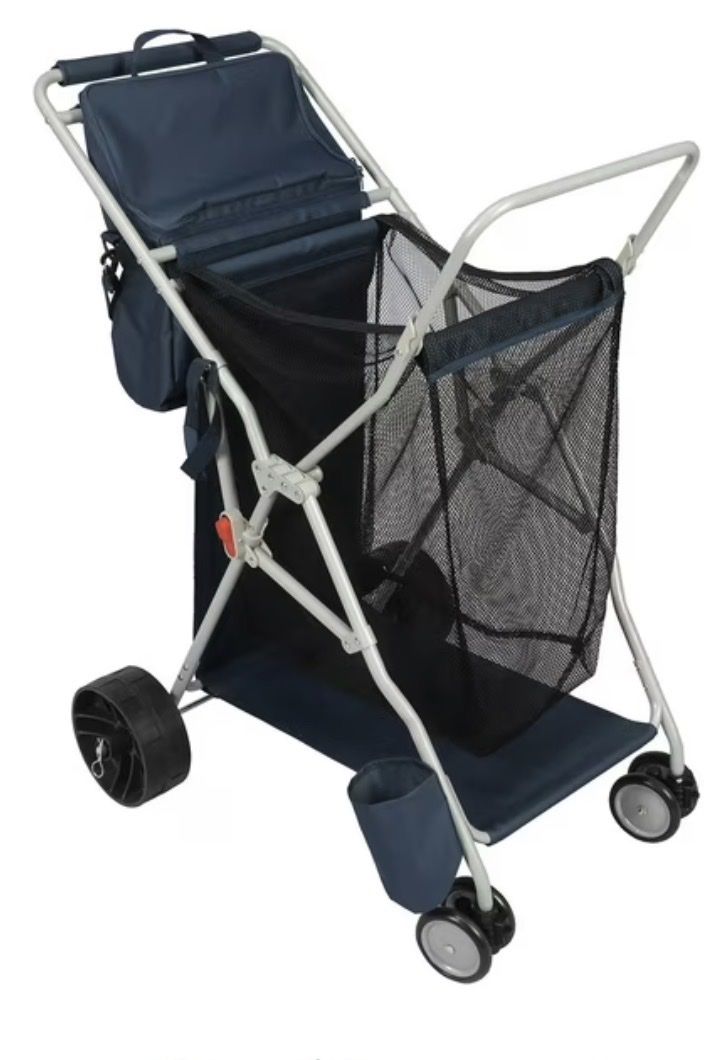 Member's Mark Heritage Blue Beach Cart with Mesh Basket & Cooler Bag