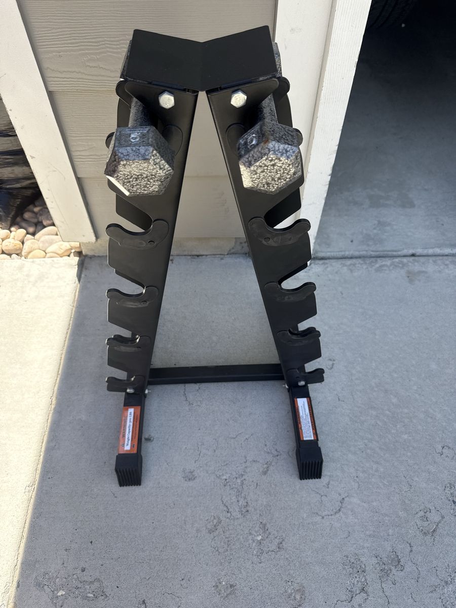 A-Frame Dumbbell Rack with Pair of 5lb Hex Dumbbells - Compact Home Gym Storage