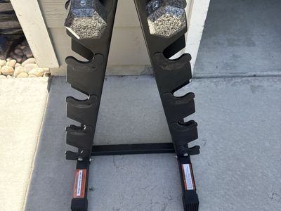 A-Frame Dumbbell Rack with Pair of 5lb Hex Dumbbells - Compact Home Gym Storage