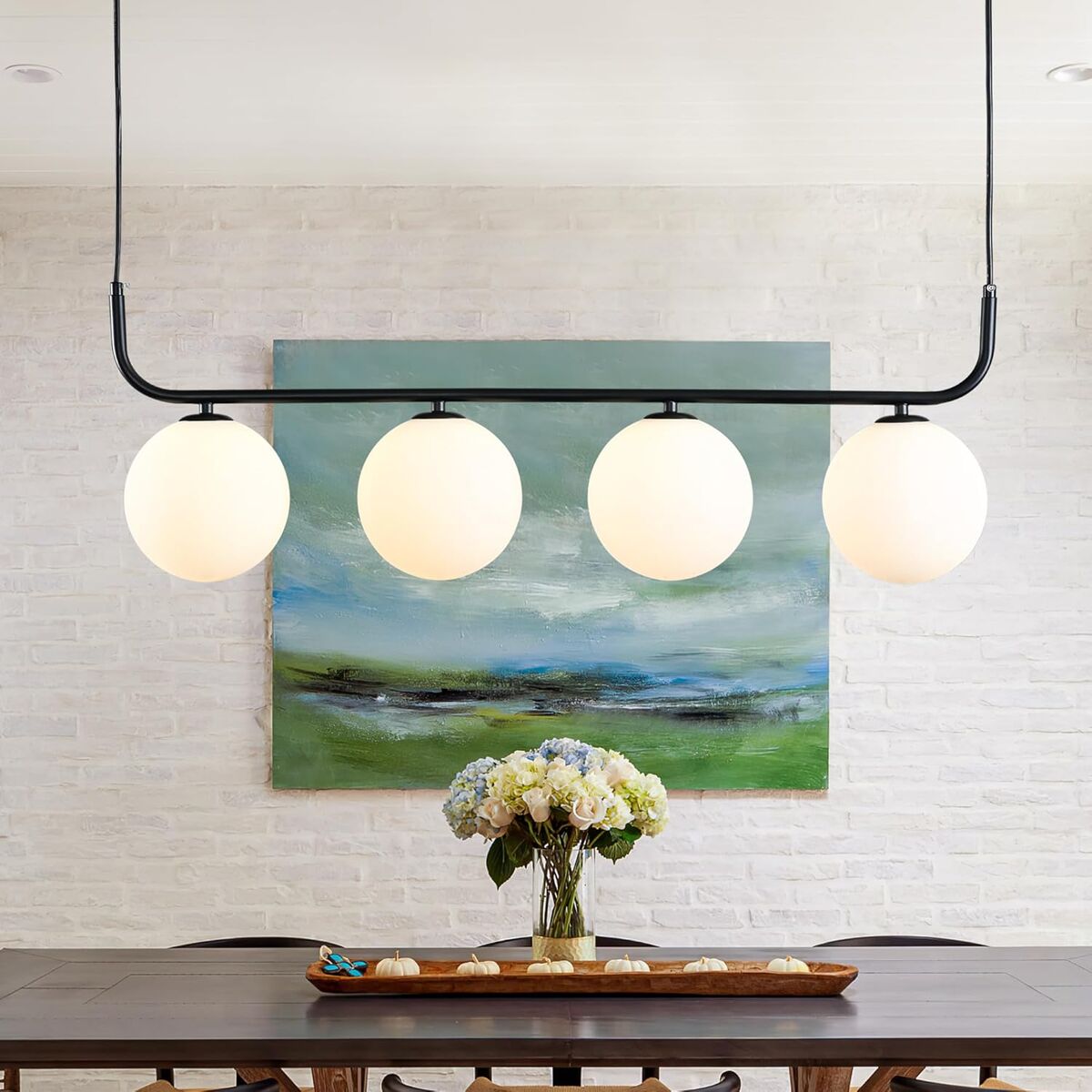 NEW Dining Room Light Fixtures, Mid Century Modern, Chandeliers 4-Light Milk Glass Globe Chandelier,Black Chandelier 39Inch