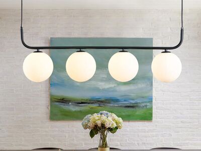 NEW Dining Room Light Fixtures, Mid Century Modern, Chandeliers 4-Light Milk Glass Globe Chandelier,Black Chandelier 39Inch