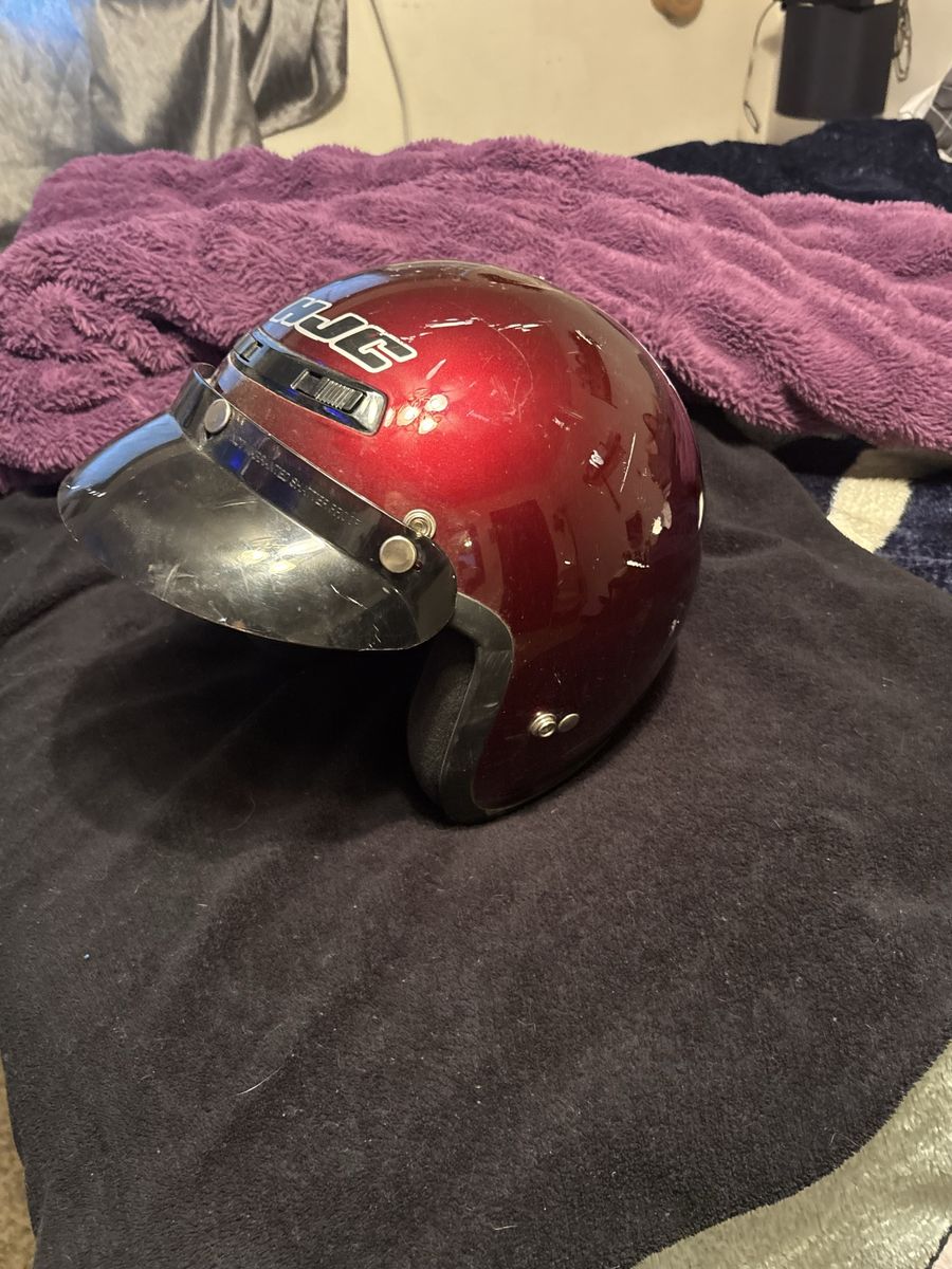 HJC Red Motorcycle Helmet, Visor, Open Face