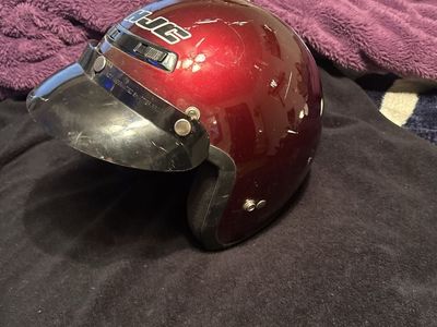 HJC Red Motorcycle Helmet, Visor, Open Face