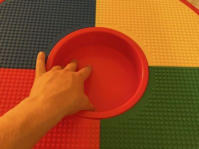 Colorful Lego table with storage for Lego’s in the middle