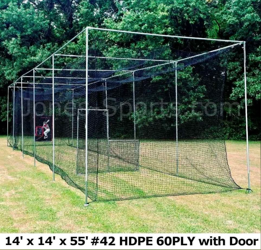 14' x 14' x 55' Batting Cage Net w/ Door #42 HDPE 60-Ply Heavy-Duty