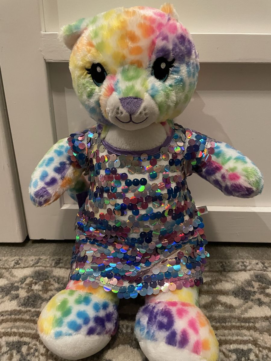 Colorful Cheetah Build A Bear with sparky dress