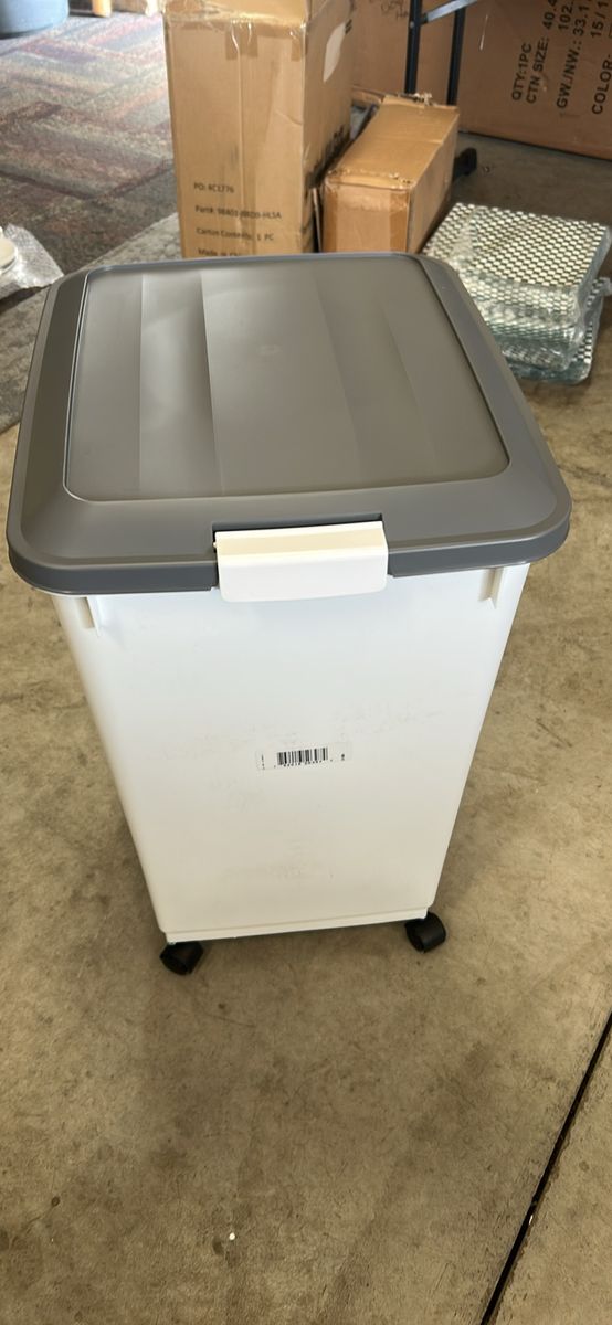 Rolling Pet Food Storage Bin with Scoop - White and Grey