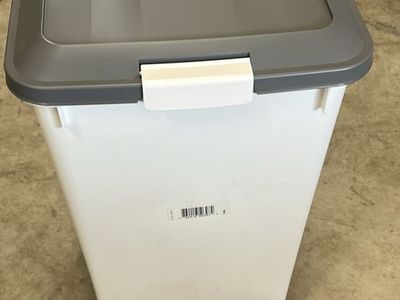 Rolling Pet Food Storage Bin with Scoop - White and Grey
