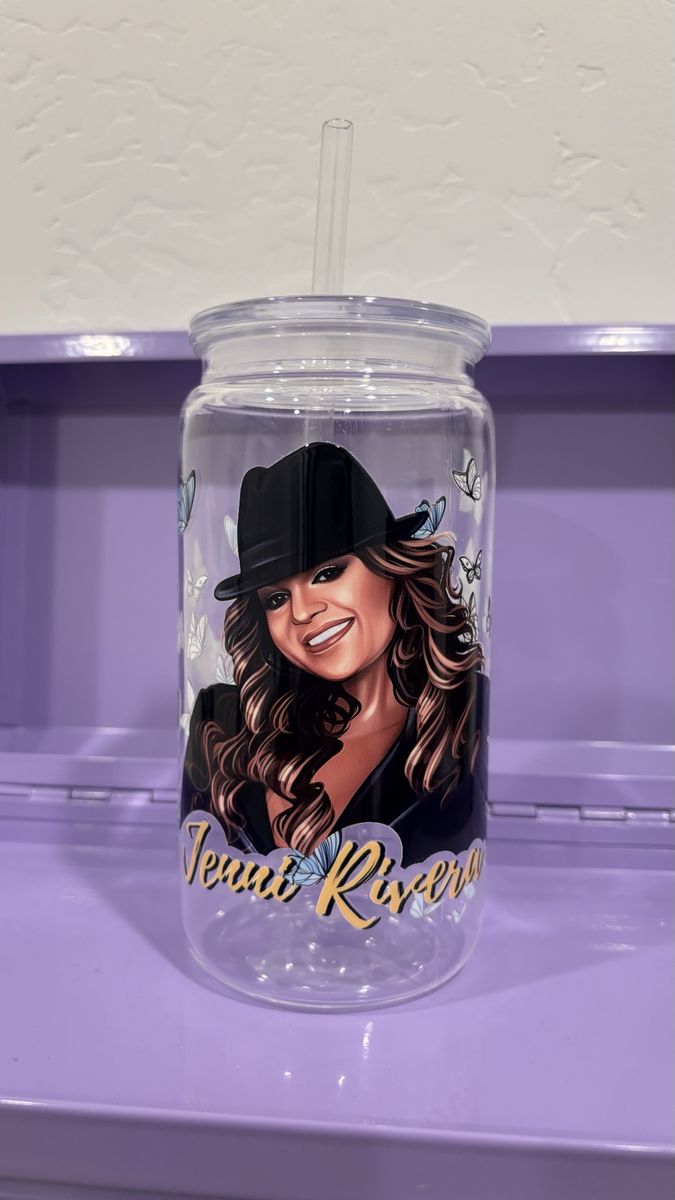 Jenni Rivera plastic Cup with Straw - Clear, Butterfly Design, Drinkware