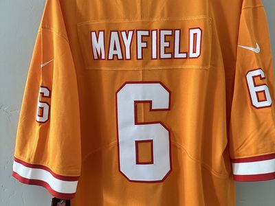Brand new Nike On-Field Tampa Bay Buccaneers Baker Mayfield #6 Creamsicle jersey.