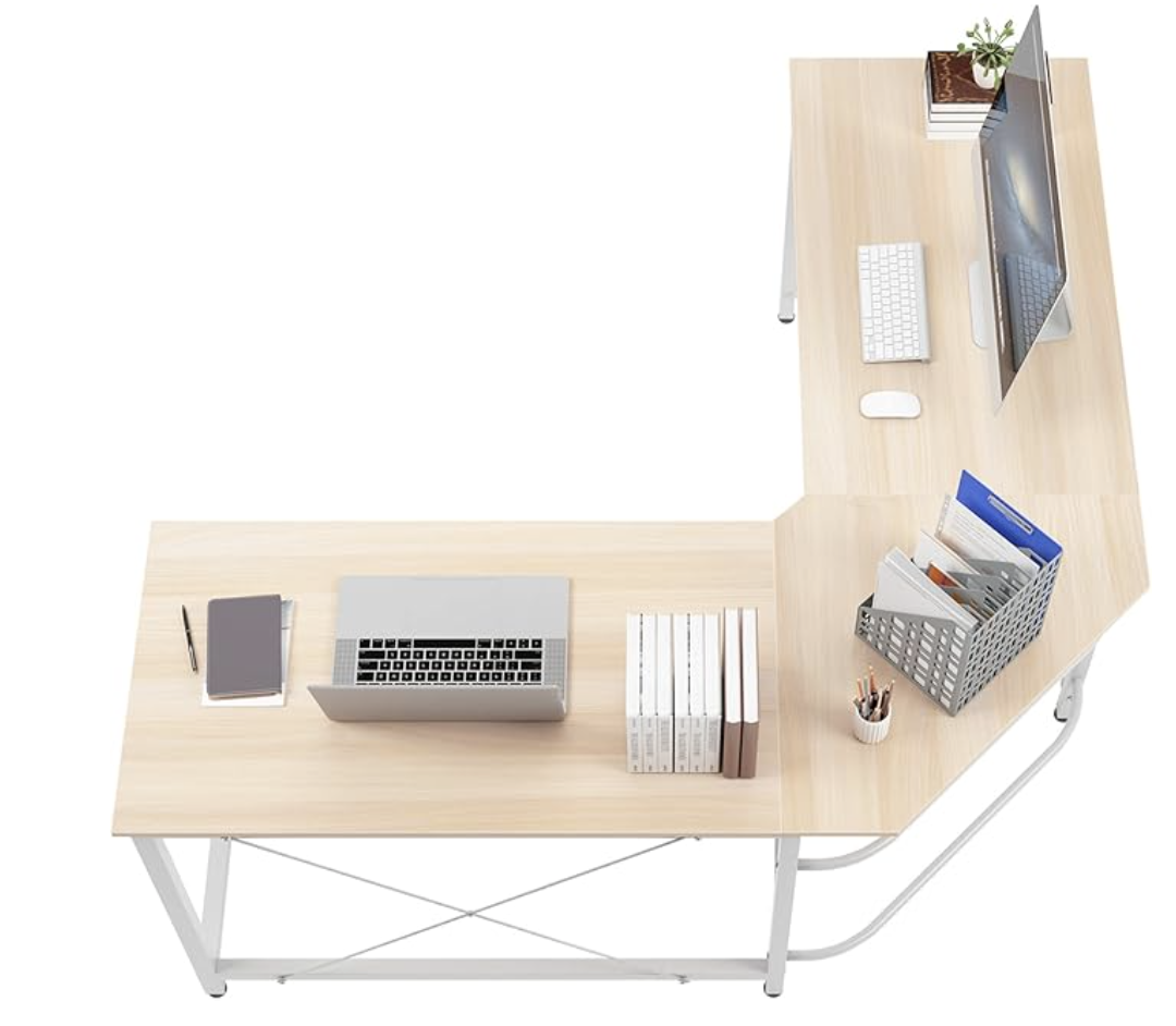 L-Shaped Desk – 59” x 59” White Oak Corner Computer Desk