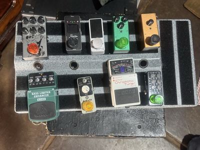 Guitar Pedalboard with Multiple Effects and Tuner Pedals