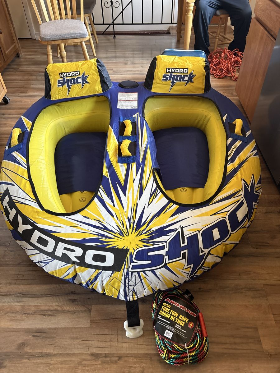 Hydro Shock 2-Person Inflatable Towable Tube with Airhead Deluxe Tow Rope