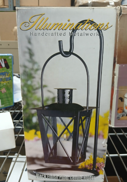 Illuminations Handcrafted Metalworks Black Finish Pillar Candle Holder Lantern-Extras